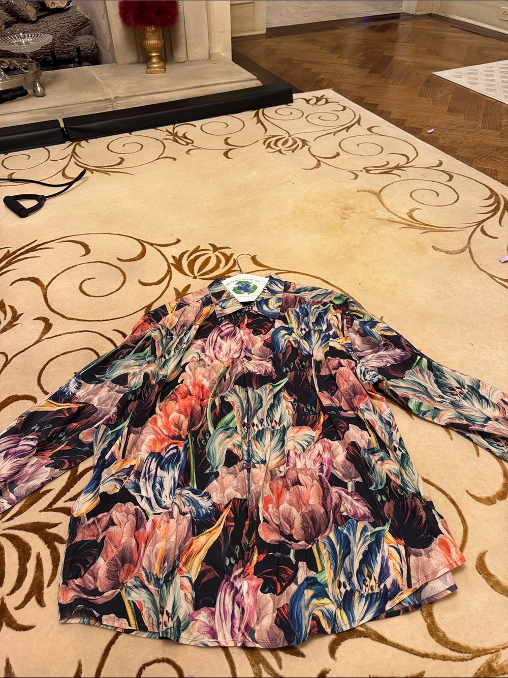Robert Graham Multicolor Floral Dress Shirt - Black Background